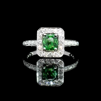 Emerald Cut Green Tsavorite Garnet Diamond Halo Ring Perth | Brinkhaus Jewellers