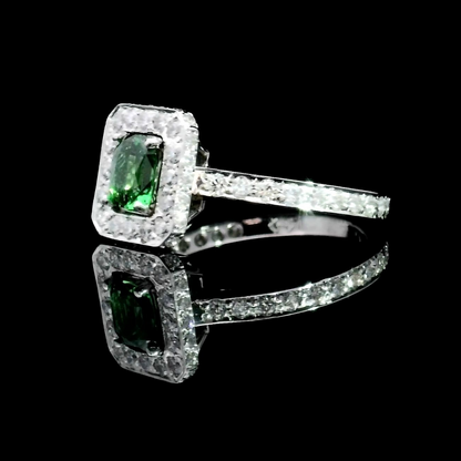 Emerald Cut Green Tsavorite Garnet Diamond Halo Ring Perth | Brinkhaus Jewellers