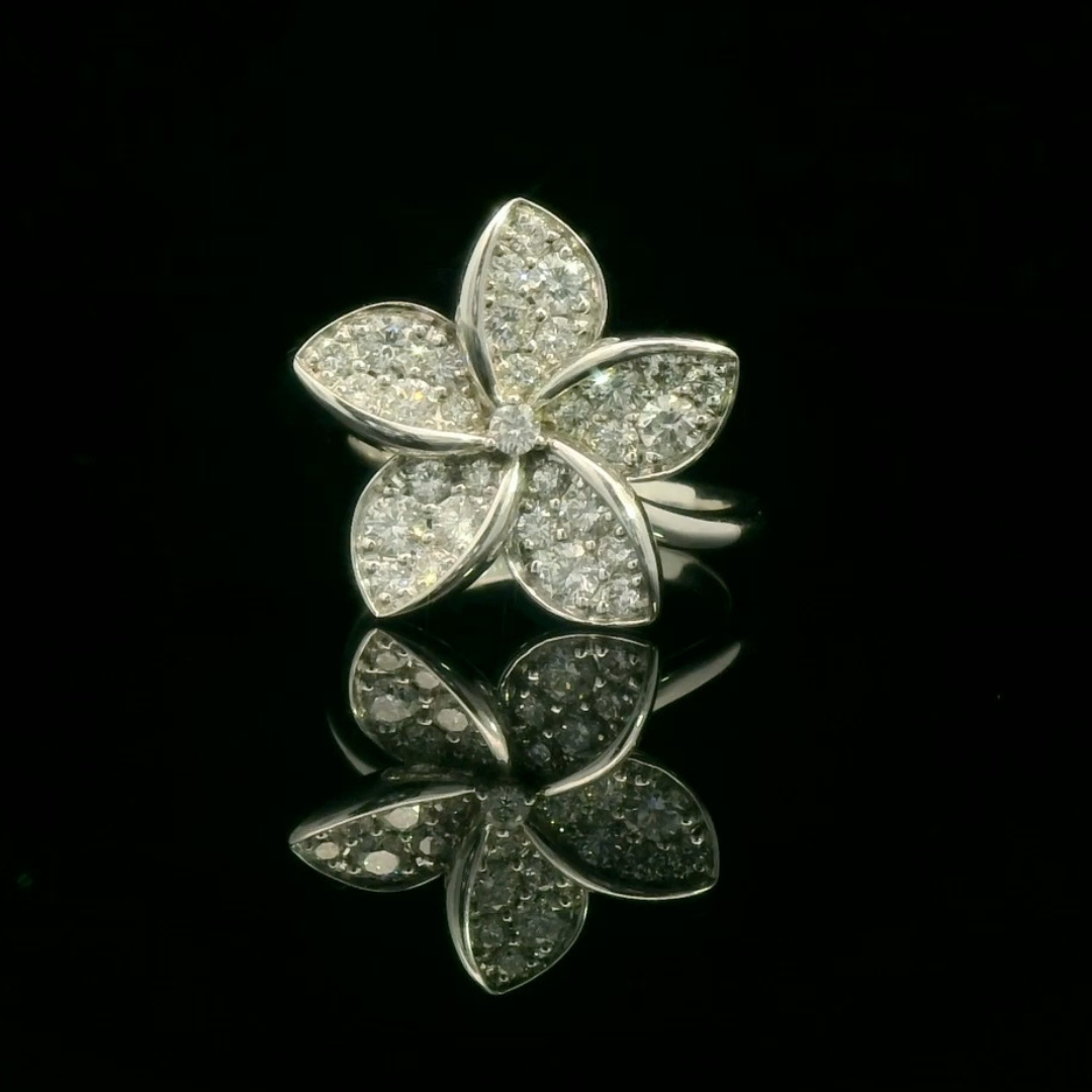 Diamond Flower Ring in 18ct White Gold