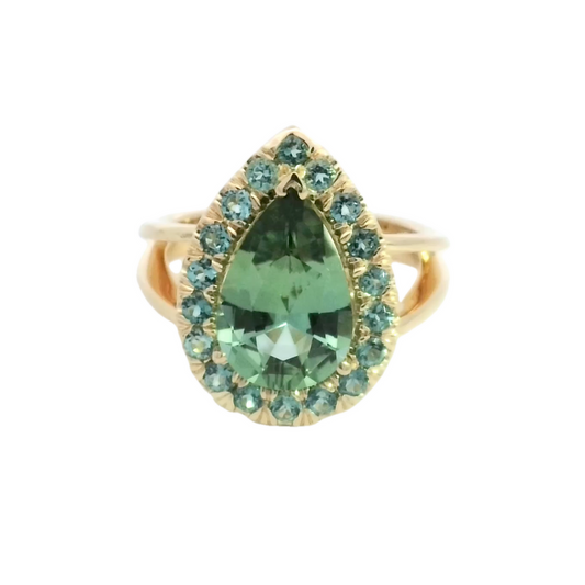 Green Tourmaline & Paraiba Tourmaline Halo Ring Perth