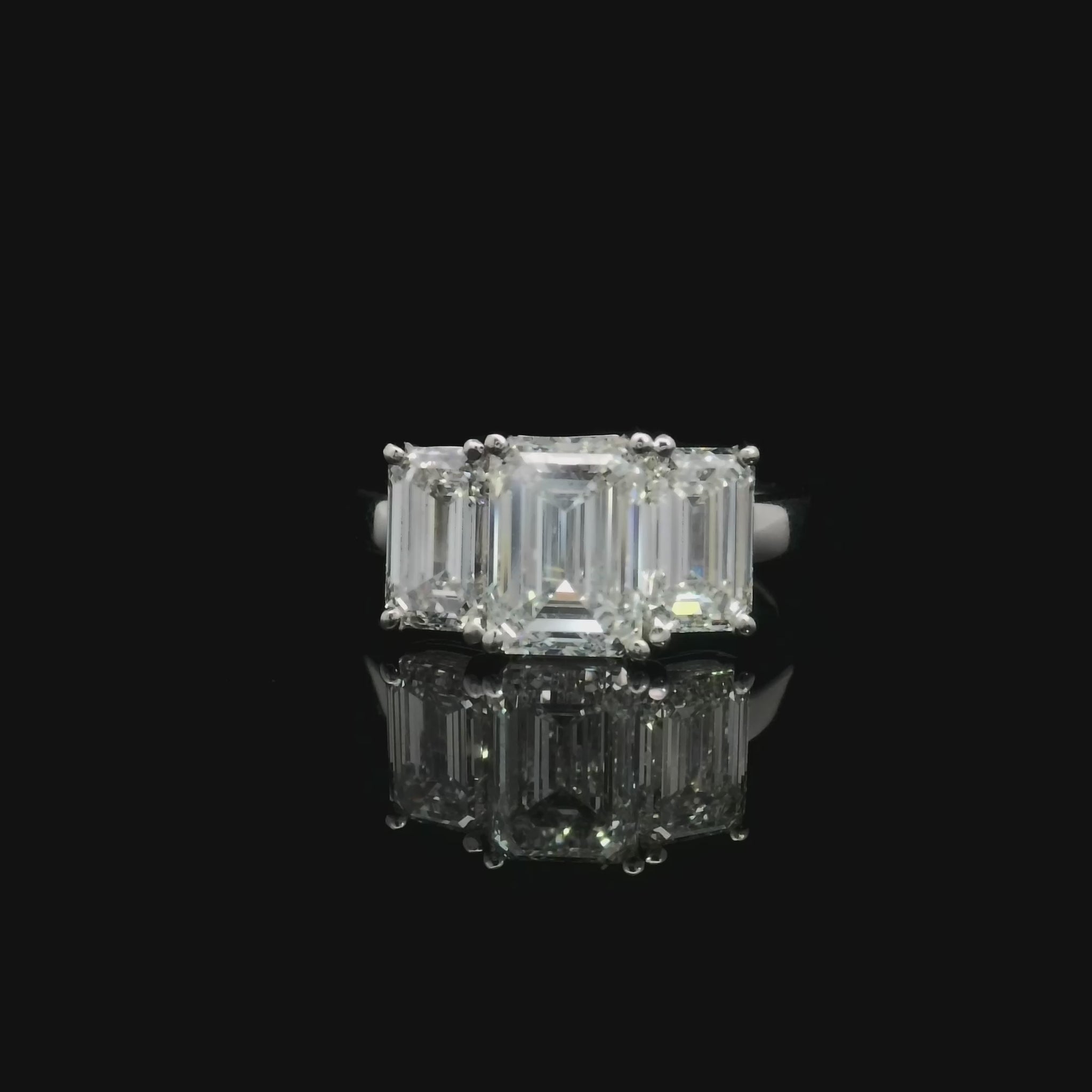 3 Stone Emerald-Cut Lab Grown Diamond & Pink Lab Grown Diamond Engagement Ring in Platinum