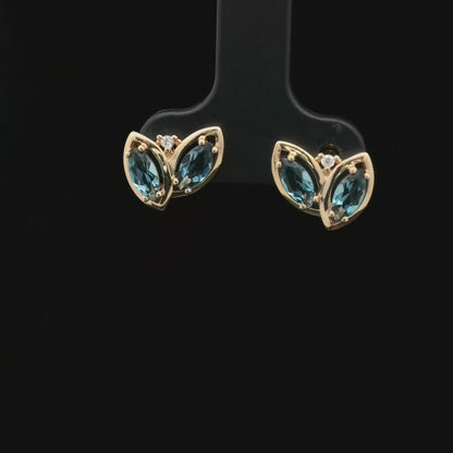 Blue Topaz & Diamond Earrings in 18ct Yellow Gold