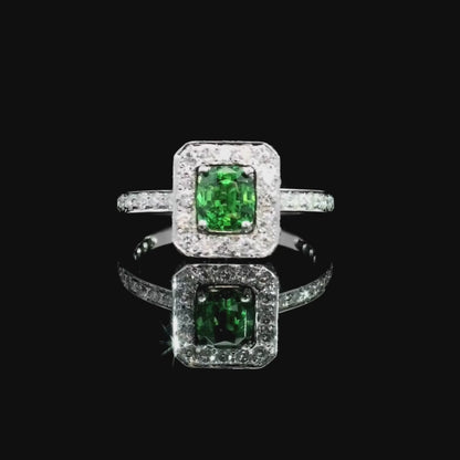 Emerald Cut Green Tsavorite Garnet Diamond Halo Ring Perth | Brinkhaus Jewellers