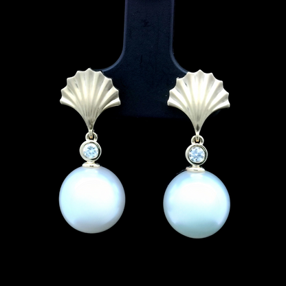 South Sea Pearl Diamond Fan Earrings Perth | Perth Pearl Earrings | Brinkhaus Jewellers