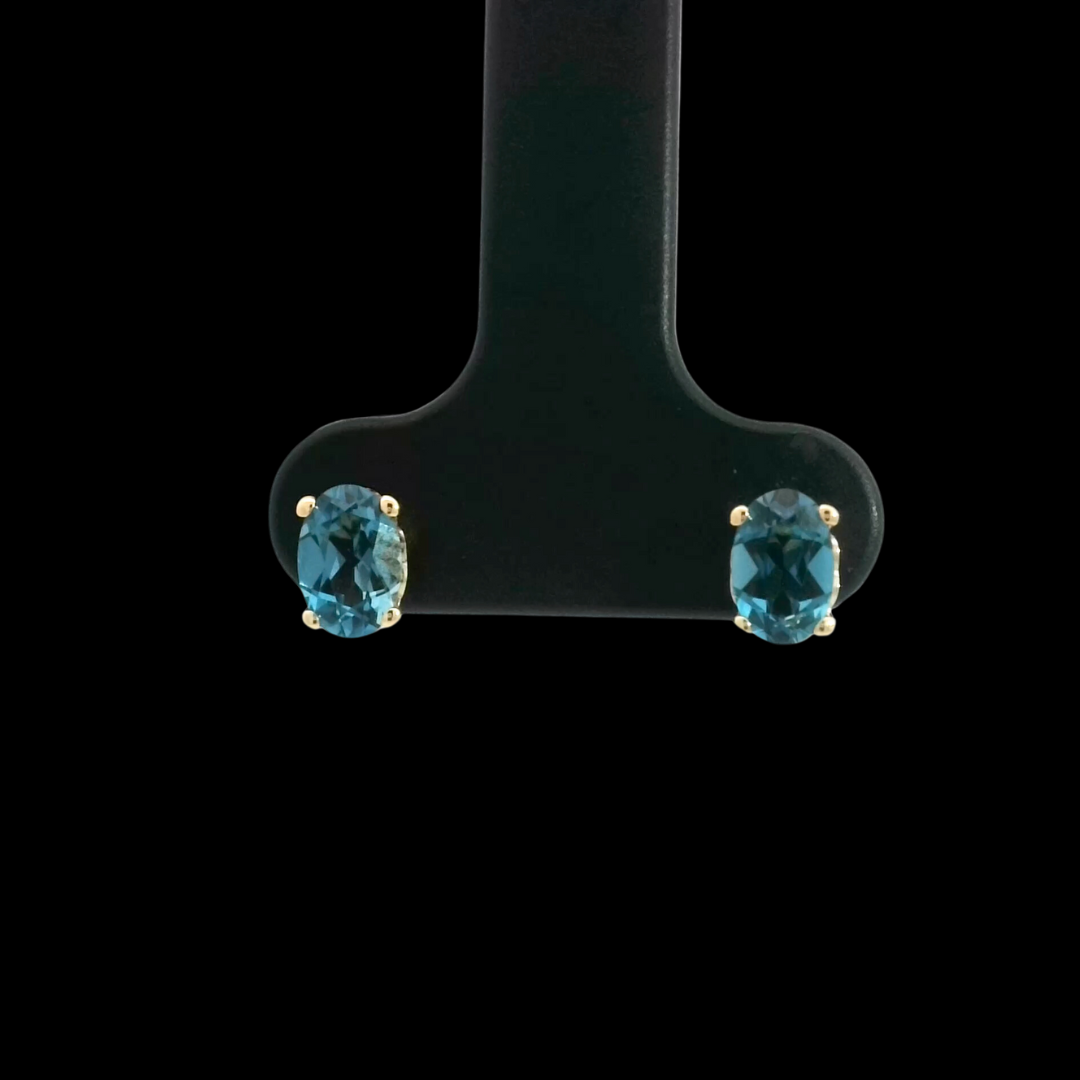 Oval Cut Blue Topaz  Earrings in 18ct Yellow Gold