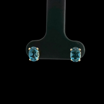 Oval Cut Blue Topaz  Earrings in 18ct Yellow Gold