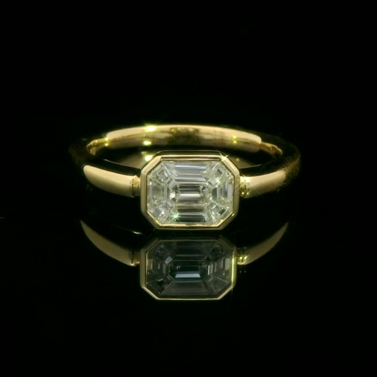 Emerald Cut Illusion Diamond Engagement Ring in Yellow Gold